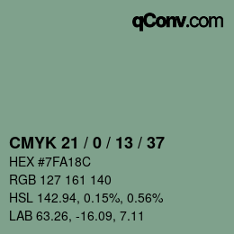 Color code: CMYK 21 / 0 / 13 / 37 | qconv.com