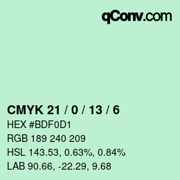 颜色代码: CMYK 21 / 0 / 13 / 6 | qconv.com