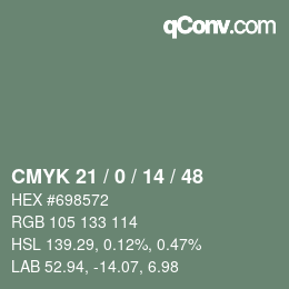 カラーコード: CMYK 21 / 0 / 14 / 48 | qconv.com