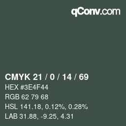 Color code: CMYK 21 / 0 / 14 / 69 | qconv.com