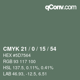 Color code: CMYK 21 / 0 / 15 / 54 | qconv.com