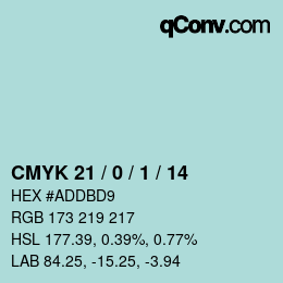 Color code: CMYK 21 / 0 / 1 / 14 | qconv.com