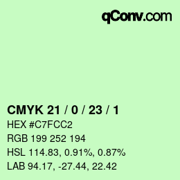 カラーコード: CMYK 21 / 0 / 23 / 1 | qconv.com