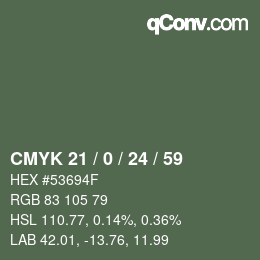 Color code: CMYK 21 / 0 / 24 / 59 | qconv.com