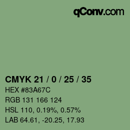 Farbcode: CMYK 21 / 0 / 25 / 35 | qconv.com