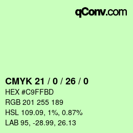 カラーコード: CMYK 21 / 0 / 26 / 0 | qconv.com