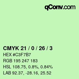 Color code: CMYK 21 / 0 / 26 / 3 | qconv.com