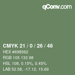 Farbcode: CMYK 21 / 0 / 26 / 48 | qconv.com