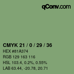 颜色代码: CMYK 21 / 0 / 29 / 36 | qconv.com