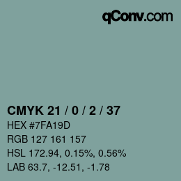 カラーコード: CMYK 21 / 0 / 2 / 37 | qconv.com