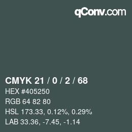 Color code: CMYK 21 / 0 / 2 / 68 | qconv.com