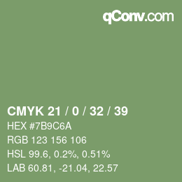 颜色代码: CMYK 21 / 0 / 32 / 39 | qconv.com