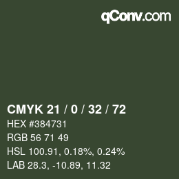 Color code: CMYK 21 / 0 / 32 / 72 | qconv.com