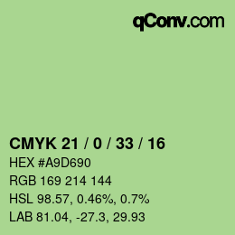 Color code: CMYK 21 / 0 / 33 / 16 | qconv.com
