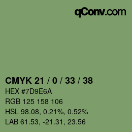 Code couleur: CMYK 21 / 0 / 33 / 38 | qconv.com