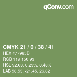 Color code: CMYK 21 / 0 / 38 / 41 | qconv.com