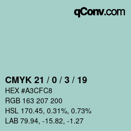 Color code: CMYK 21 / 0 / 3 / 19 | qconv.com