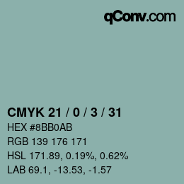 Color code: CMYK 21 / 0 / 3 / 31 | qconv.com