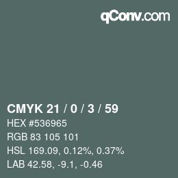 Color code: CMYK 21 / 0 / 3 / 59 | qconv.com