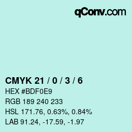 Color code: CMYK 21 / 0 / 3 / 6 | qconv.com