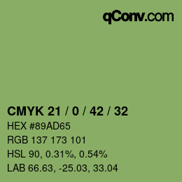 Farbcode: CMYK 21 / 0 / 42 / 32 | qconv.com