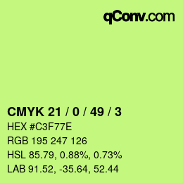 Color code: CMYK 21 / 0 / 49 / 3 | qconv.com