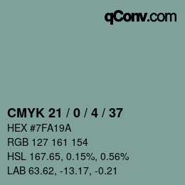 Farbcode: CMYK 21 / 0 / 4 / 37 | qconv.com