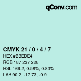 Color code: CMYK 21 / 0 / 4 / 7 | qconv.com