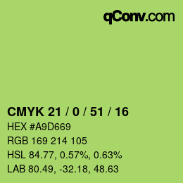 Code couleur: CMYK 21 / 0 / 51 / 16 | qconv.com