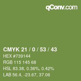 Farbcode: CMYK 21 / 0 / 53 / 43 | qconv.com