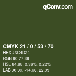颜色代码: CMYK 21 / 0 / 53 / 70 | qconv.com