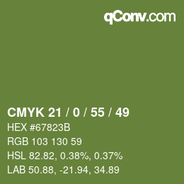 Color code: CMYK 21 / 0 / 55 / 49 | qconv.com