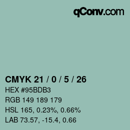 Color code: CMYK 21 / 0 / 5 / 26 | qconv.com