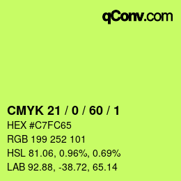 颜色代码: CMYK 21 / 0 / 60 / 1 | qconv.com