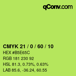 Color code: CMYK 21 / 0 / 60 / 10 | qconv.com