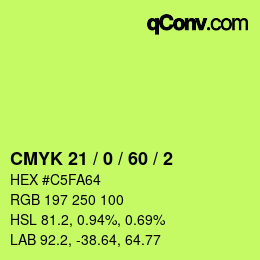 カラーコード: CMYK 21 / 0 / 60 / 2 | qconv.com