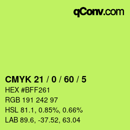 颜色代码: CMYK 21 / 0 / 60 / 5 | qconv.com