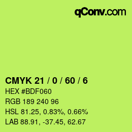 Color code: CMYK 21 / 0 / 60 / 6 | qconv.com