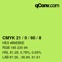 Color code: CMYK 21 / 0 / 60 / 8 | qconv.com
