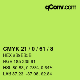 カラーコード: CMYK 21 / 0 / 61 / 8 | qconv.com