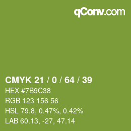 Color code: CMYK 21 / 0 / 64 / 39 | qconv.com