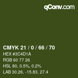 Farbcode: CMYK 21 / 0 / 66 / 70 | qconv.com