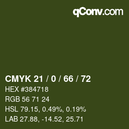 Farbcode: CMYK 21 / 0 / 66 / 72 | qconv.com
