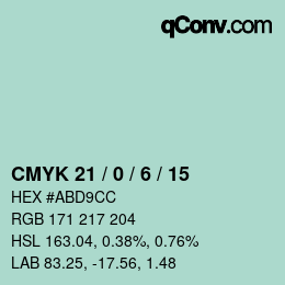 Farbcode: CMYK 21 / 0 / 6 / 15 | qconv.com