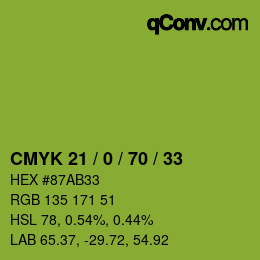 Color code: CMYK 21 / 0 / 70 / 33 | qconv.com