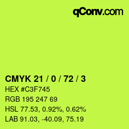 カラーコード: CMYK 21 / 0 / 72 / 3 | qconv.com