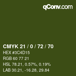 颜色代码: CMYK 21 / 0 / 72 / 70 | qconv.com