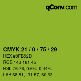 颜色代码: CMYK 21 / 0 / 75 / 29 | qconv.com