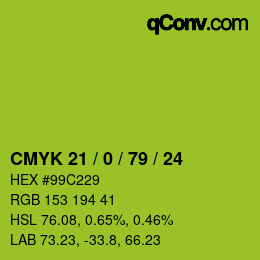 颜色代码: CMYK 21 / 0 / 79 / 24 | qconv.com