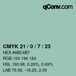 颜色代码: CMYK 21 / 0 / 7 / 23 | qconv.com